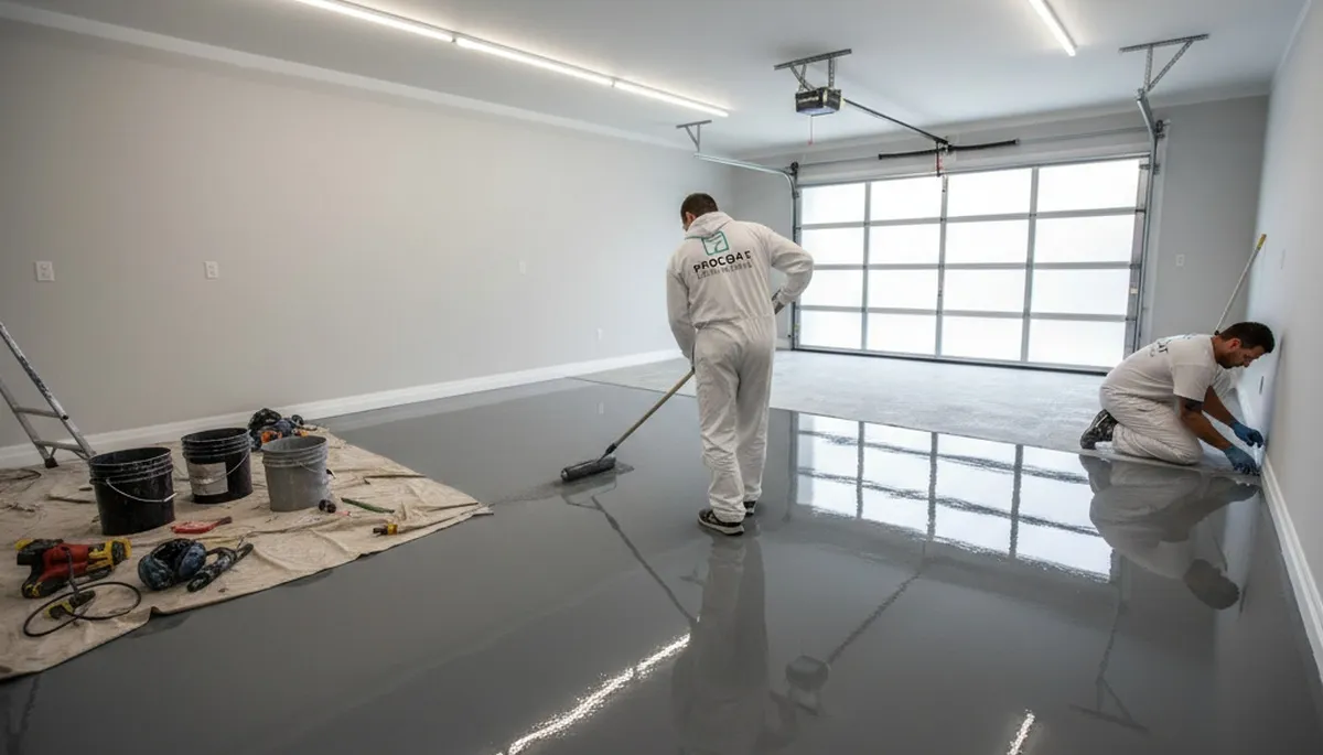 Epoxy garage floor coating in Stockton, CA with durable, glossy finish for residential garages
