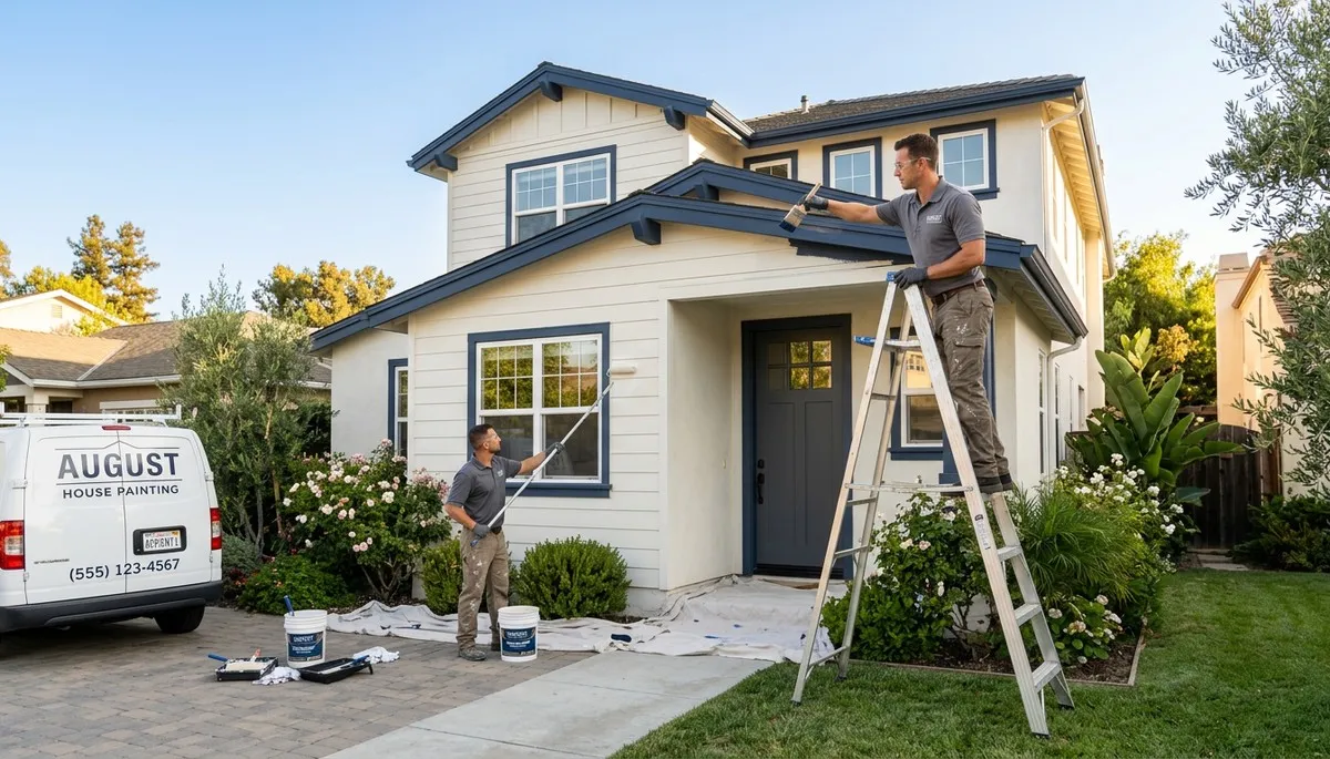 Professional house painters working on residential exterior in Stockton, CA
