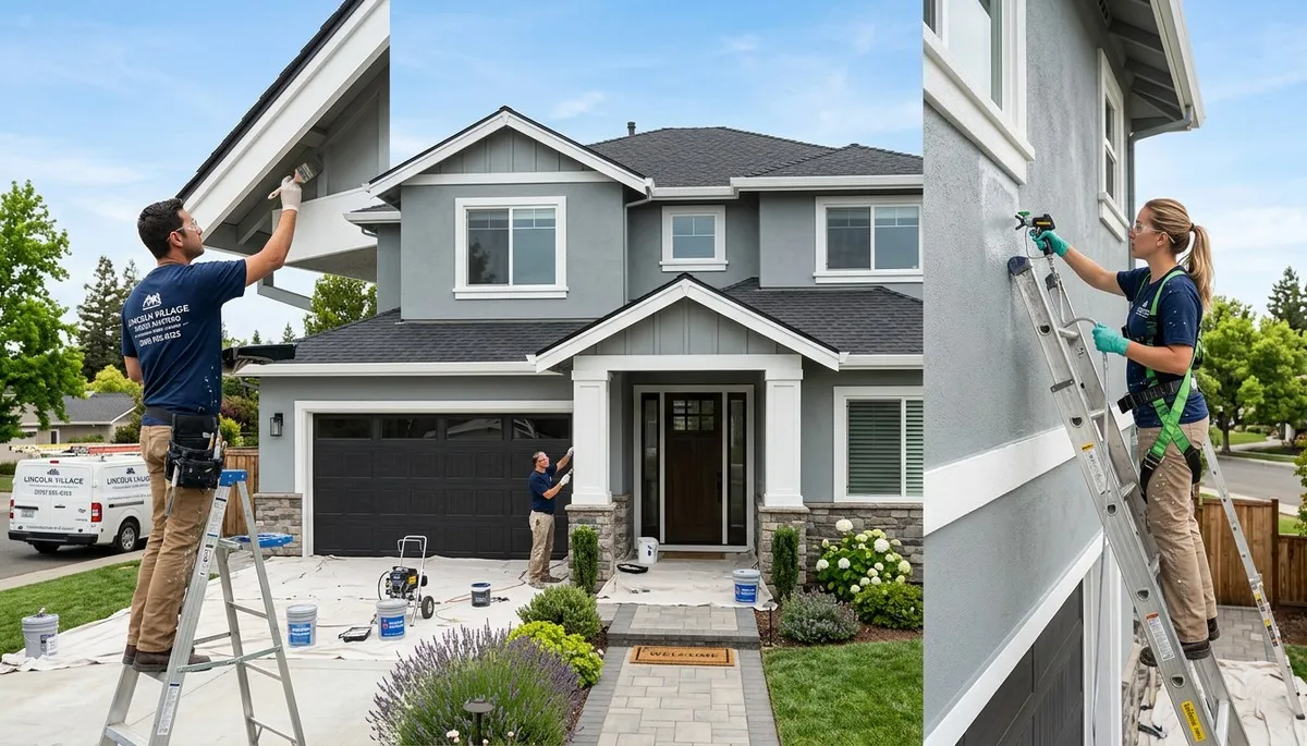 Professional house painters working on exterior home painting in Stockton, CA